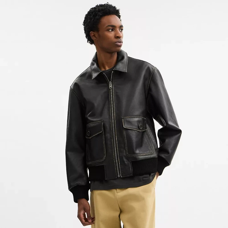 Loveworn Leather Bomber Jacket