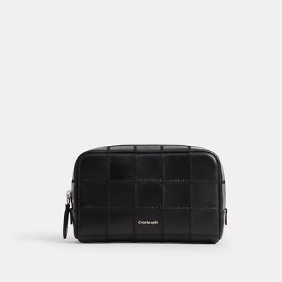 Cosmetic Pouch In Checkerboard Upcrafted Leather