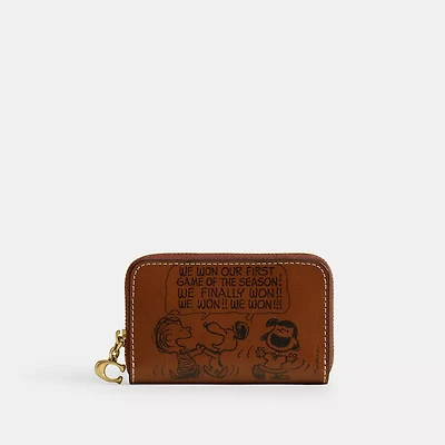 Coach X Peanuts Small Zip Around Card Case With Newspaper Print