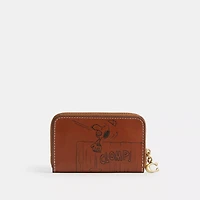 Coach X Peanuts Small Zip Around Card Case With Newspaper Print