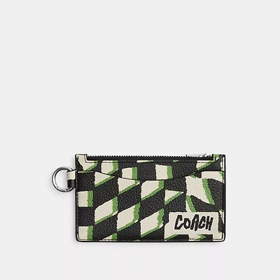 Zip Card Case With Geo Check Print