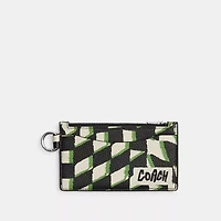 Zip Card Case With Geo Check Print