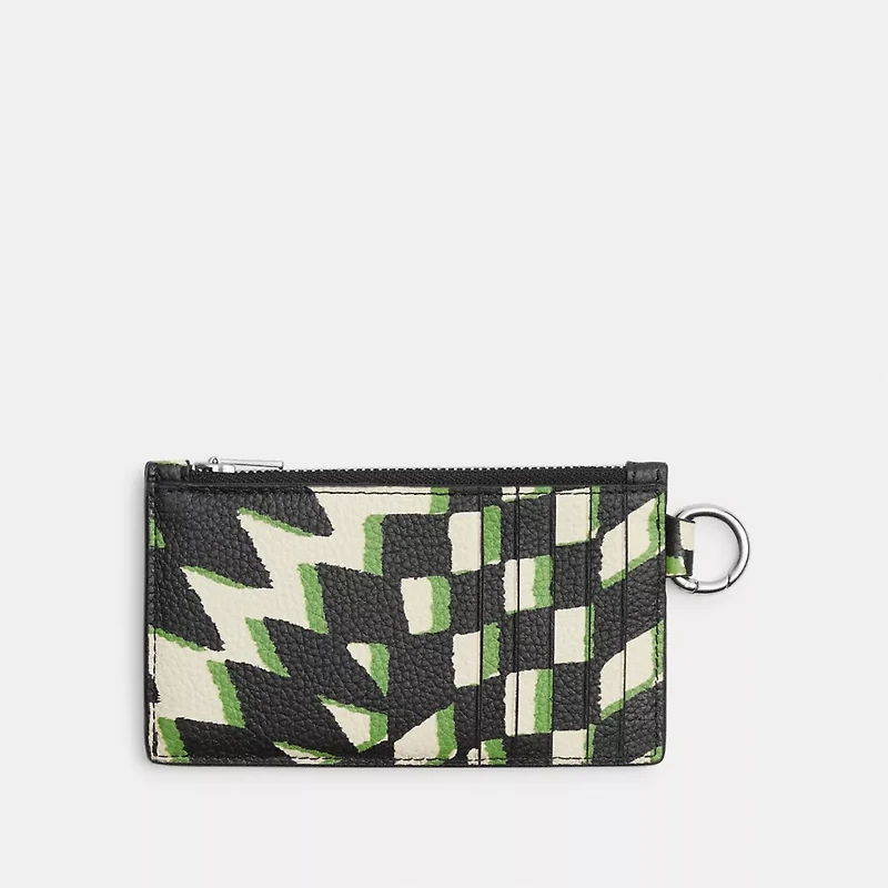 Zip Card Case With Geo Check Print