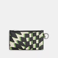 Zip Card Case With Geo Check Print
