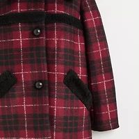 Restored Plaid Wool Coat With Shearling Trim