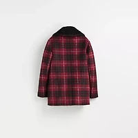 Restored Plaid Wool Coat With Shearling Trim