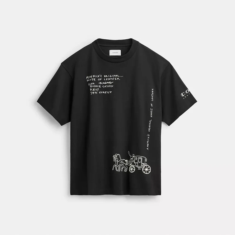 Sketch Horse And Carriage Relaxed T Shirt Organic Cotton