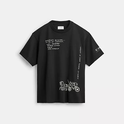 Sketch Horse And Carriage Relaxed T Shirt Organic Cotton