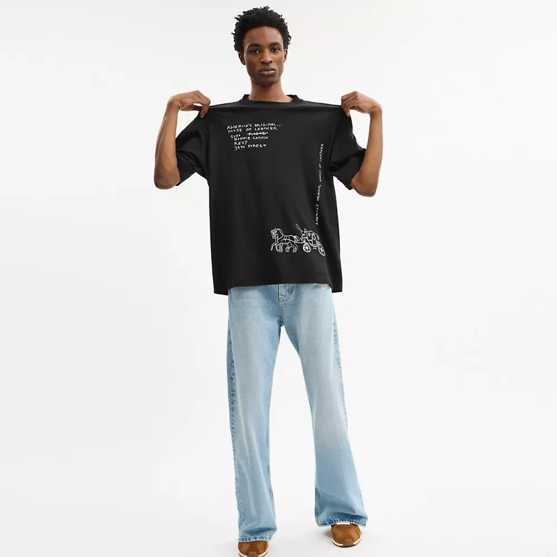 Sketch Horse And Carriage Relaxed T Shirt Organic Cotton