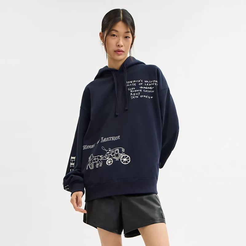 Sketch Horse And Carriage Relaxed Hoodie