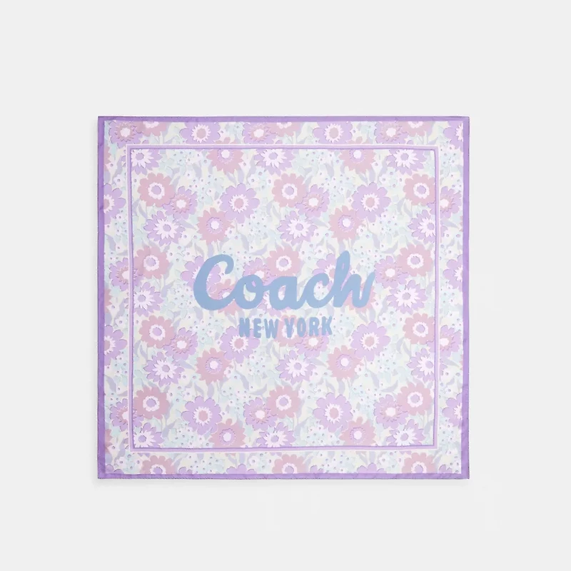 Coach Script Floral Print Silk Square Scarf