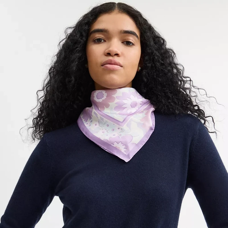 Coach Script Floral Print Silk Square Scarf
