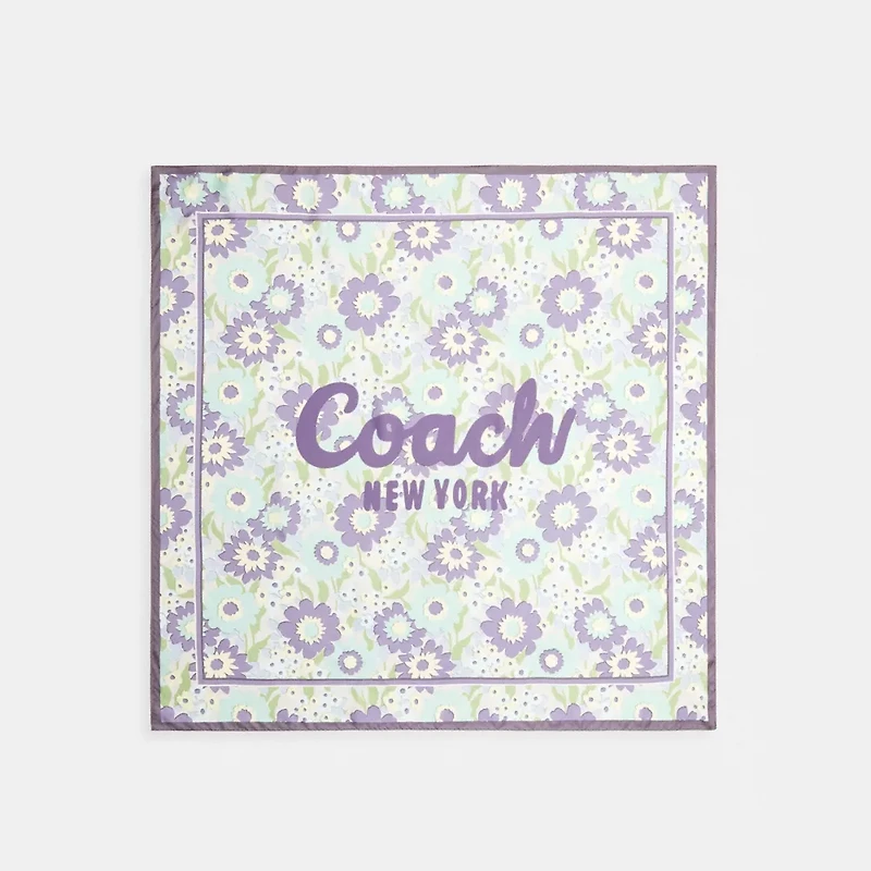 Coach Script Floral Print Silk Square Scarf
