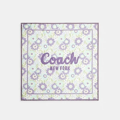 Coach Script Floral Print Silk Square Scarf