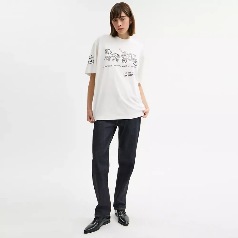 Heritage Sketch Print Relaxed T Shirt Organic Cotton