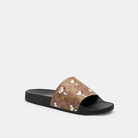 Coach X Peanuts Pool Slide Signature Canvas With Snoopy Print