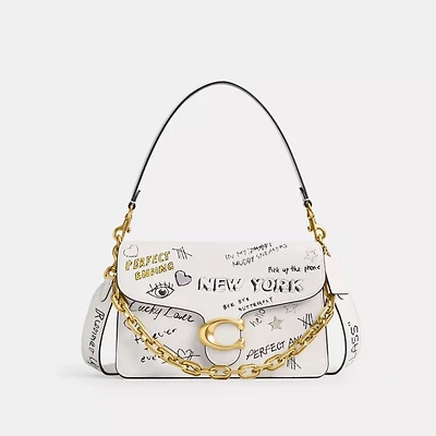 Chain Tabby Shoulder Bag With Sketch Print
