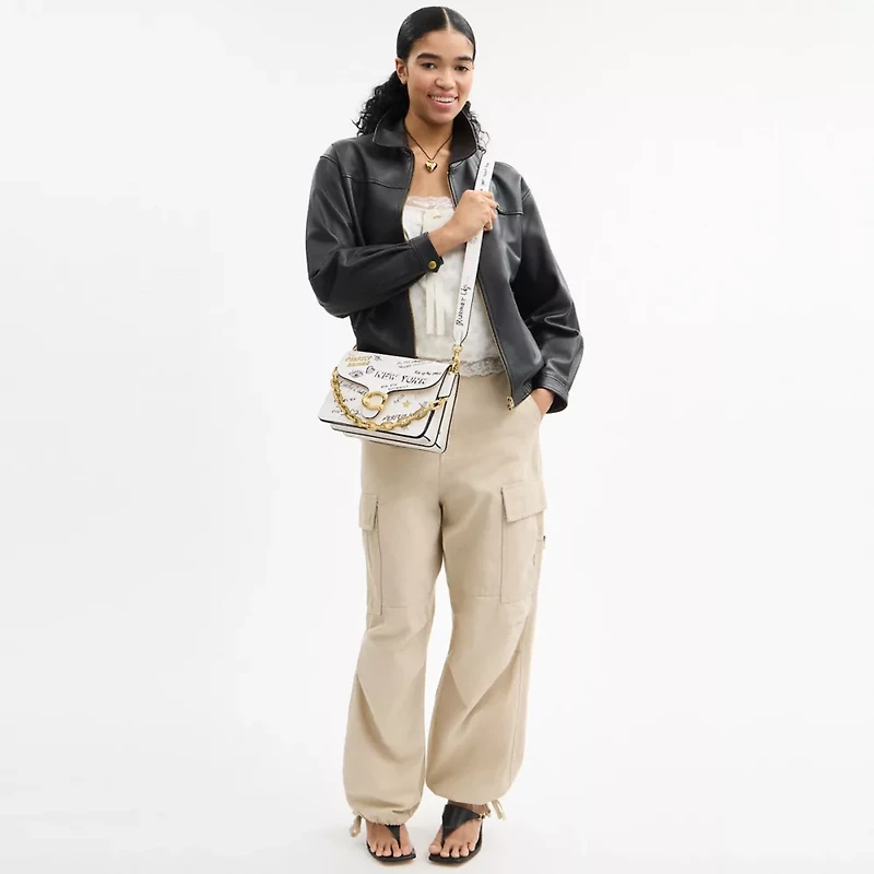 Chain Tabby Shoulder Bag With Sketch Print