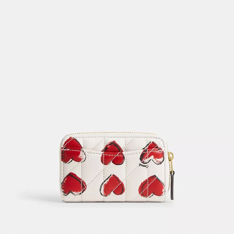 Essential Small Zip Around Card Case With Quilting And Heart Print