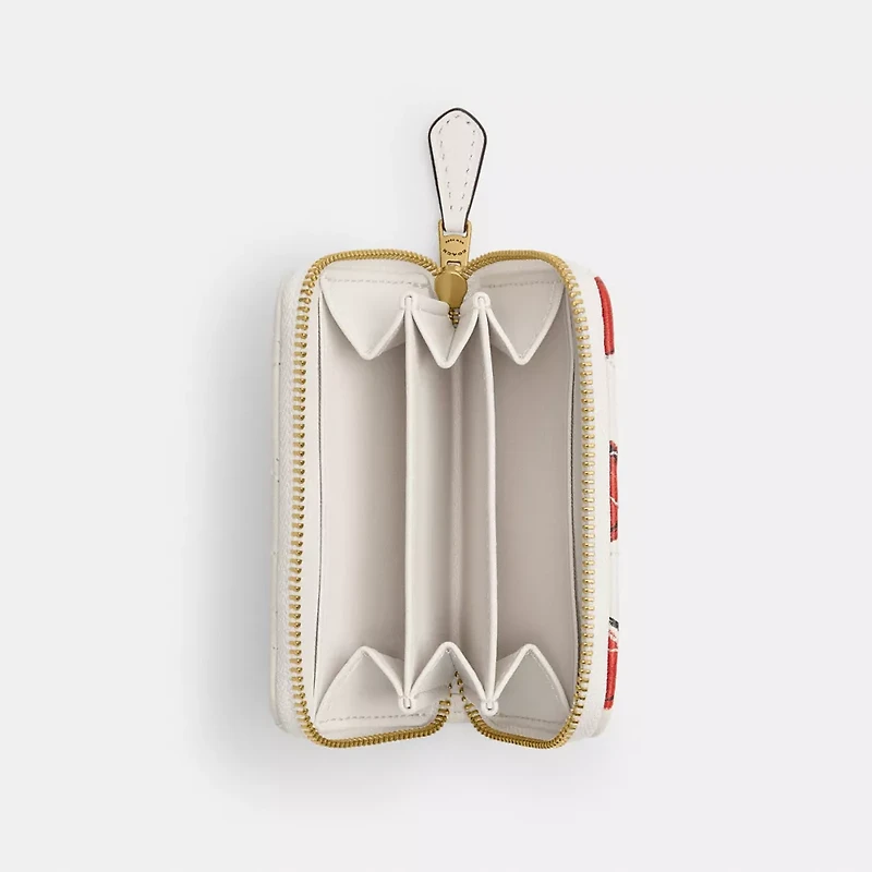 Essential Small Zip Around Card Case With Quilting And Heart Print