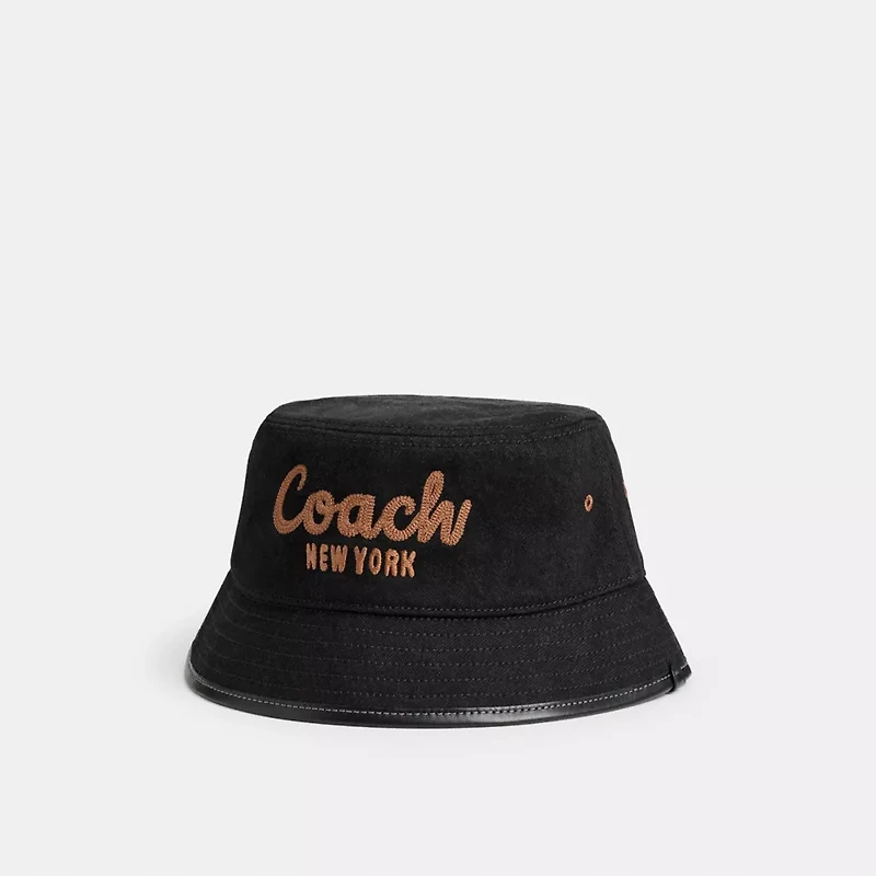 Coach Script Embroidered Denim Bucket Hat