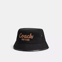 Coach Script Embroidered Denim Bucket Hat