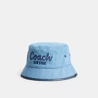 Coach Script Embroidered Denim Bucket Hat