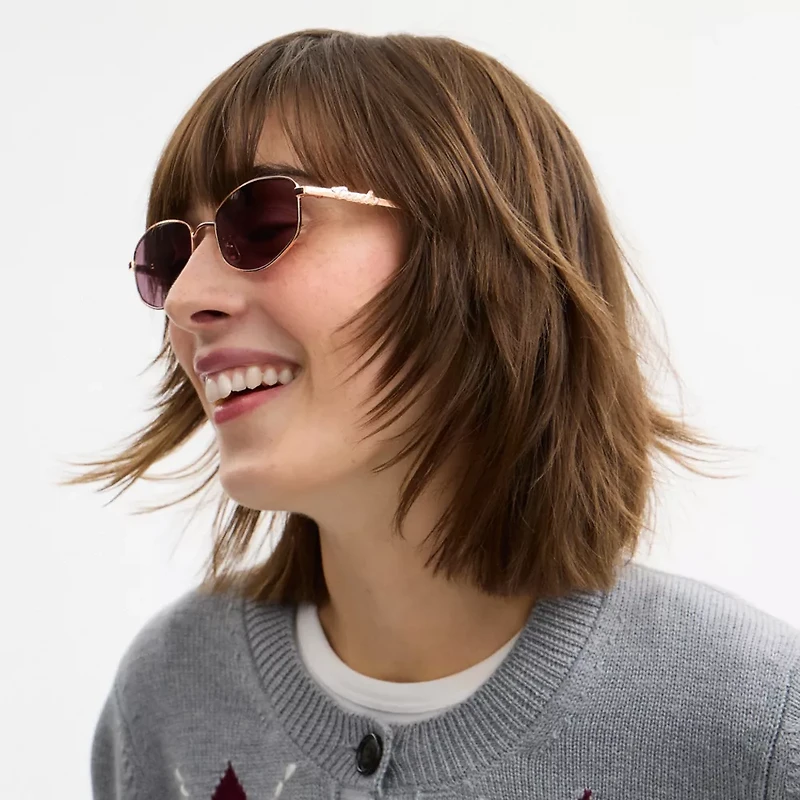 Coach Script Metal Narrow Rectangle Sunglasses