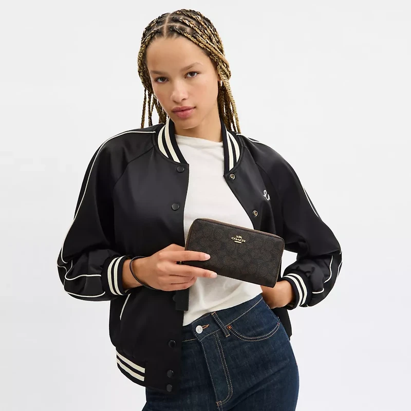 Long Zip Around Wallet With Detachable Card Case Signature Canvas