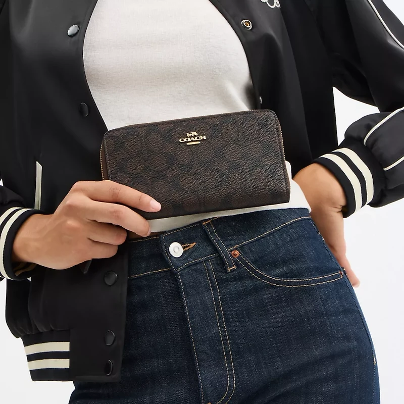 Long Zip Around Wallet With Detachable Card Case Signature Canvas