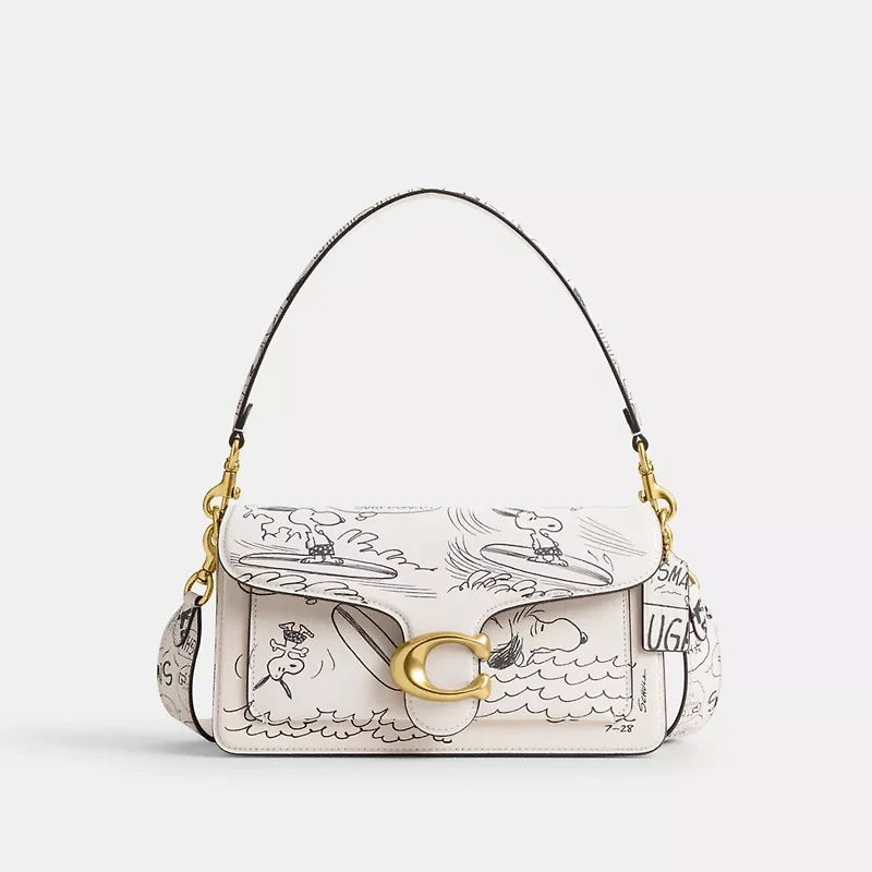 Coach X Peanuts Tabby Shoulder Bag 26 With Newspaper Print