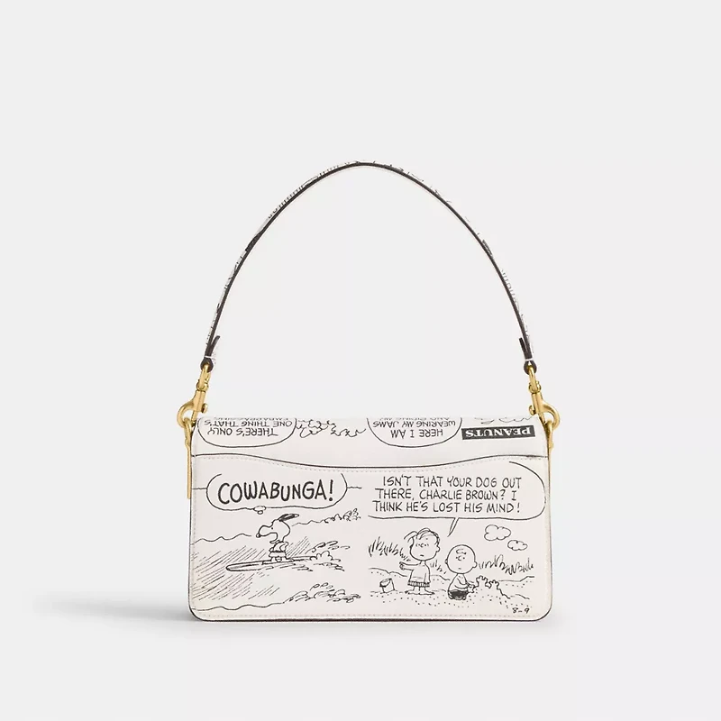 Coach X Peanuts Tabby Shoulder Bag 26 With Newspaper Print