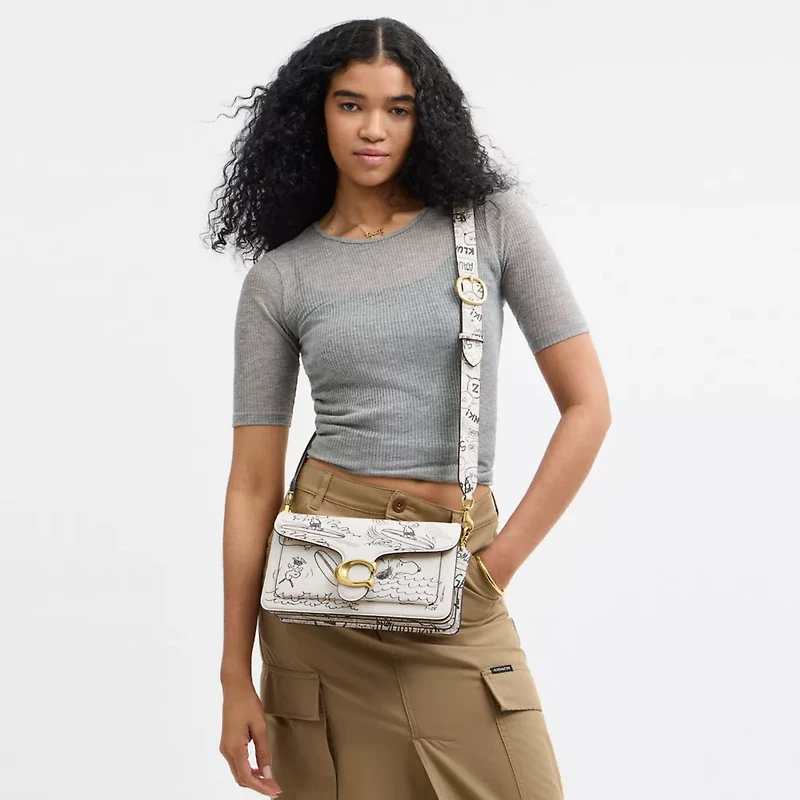 Coach X Peanuts Tabby Shoulder Bag 26 With Newspaper Print