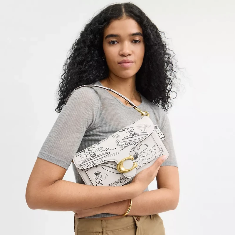 Coach X Peanuts Tabby Shoulder Bag 26 With Newspaper Print