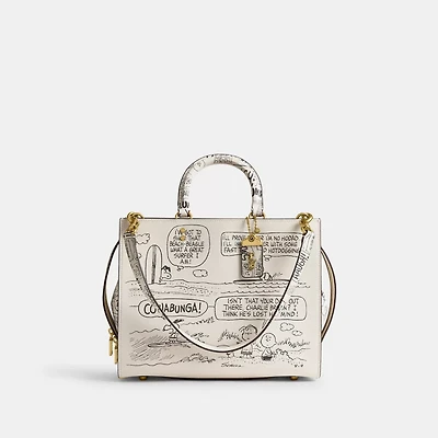 Coach X Peanuts Rogue Bag With Newspaper Print