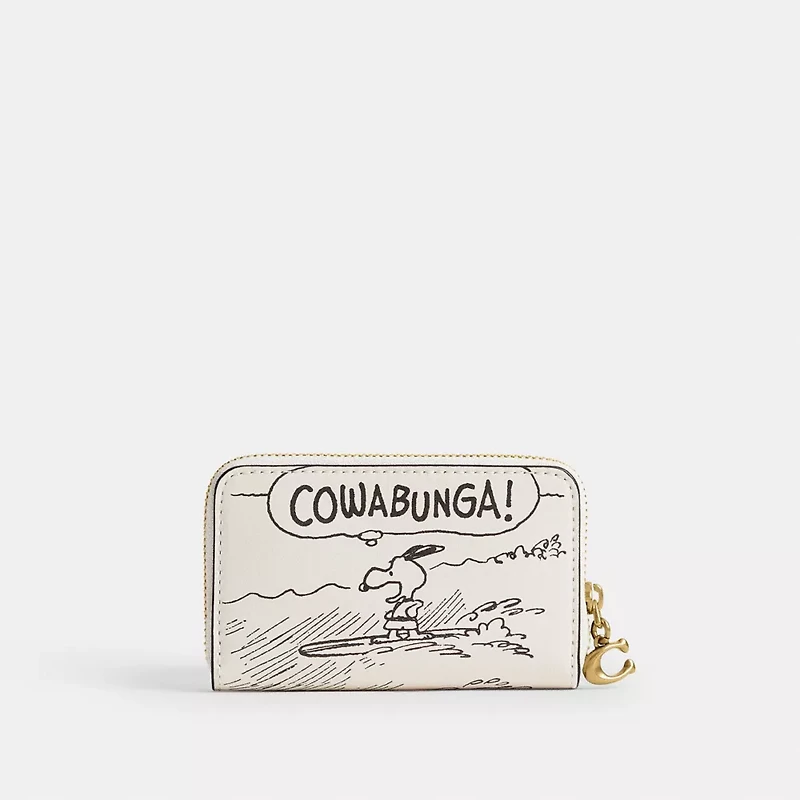 Coach X Peanuts Small Zip Around Card Case With Newspaper Print