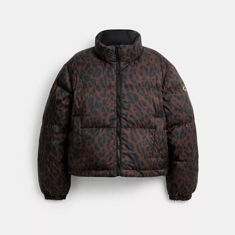 Leopard Print Reversible Puffer Jacket Recycled Polyamide