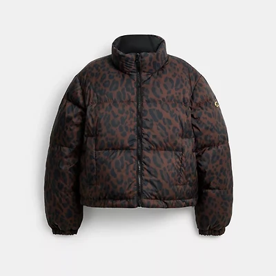 Leopard Print Reversible Puffer Jacket Recycled Polyamide
