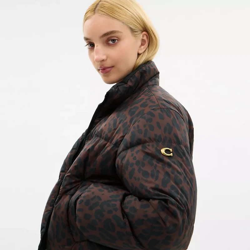 Leopard Print Reversible Puffer Jacket Recycled Polyamide