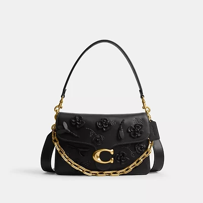 Chain Tabby Shoulder Bag With Floral Embellishment
