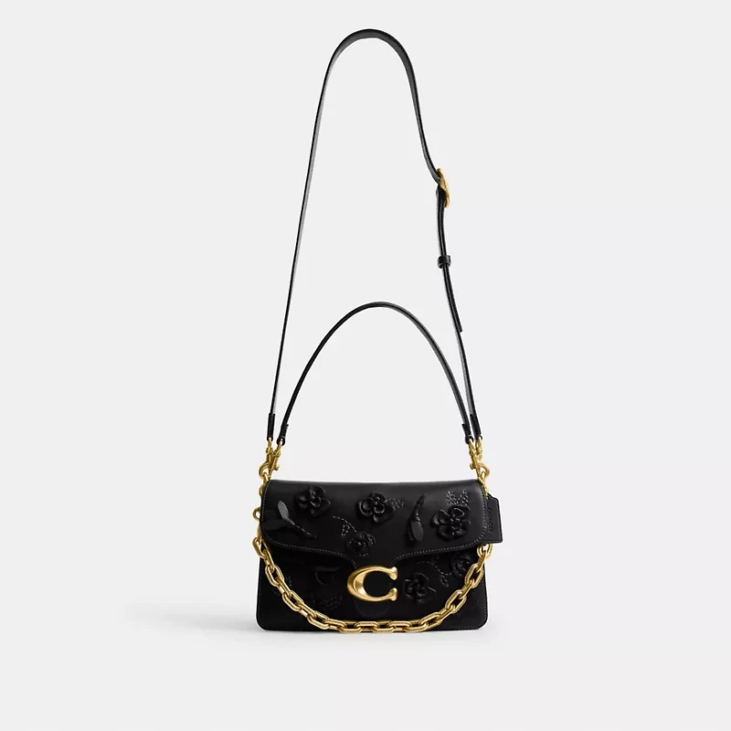 Chain Tabby Shoulder Bag With Floral Embellishment