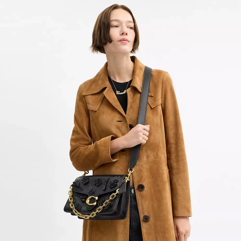 Chain Tabby Shoulder Bag With Floral Embellishment