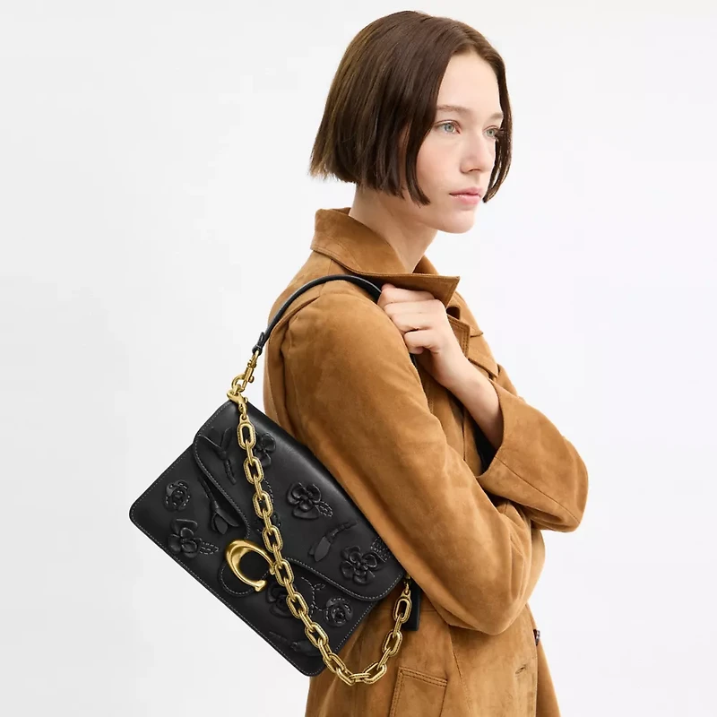 Chain Tabby Shoulder Bag With Floral Embellishment