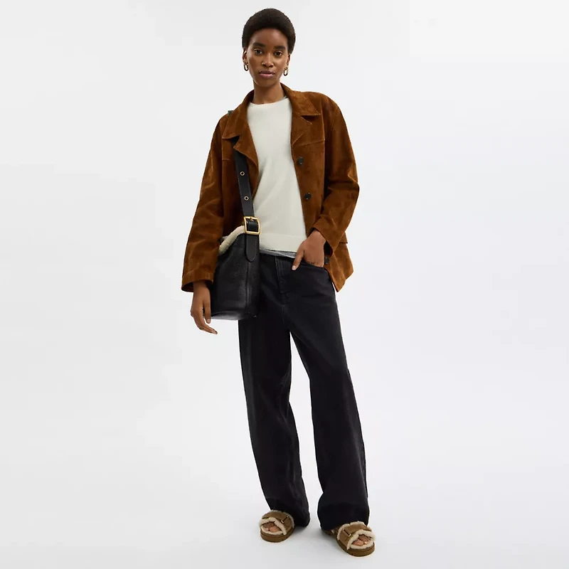 Bleecker Bucket Bag In Shearling