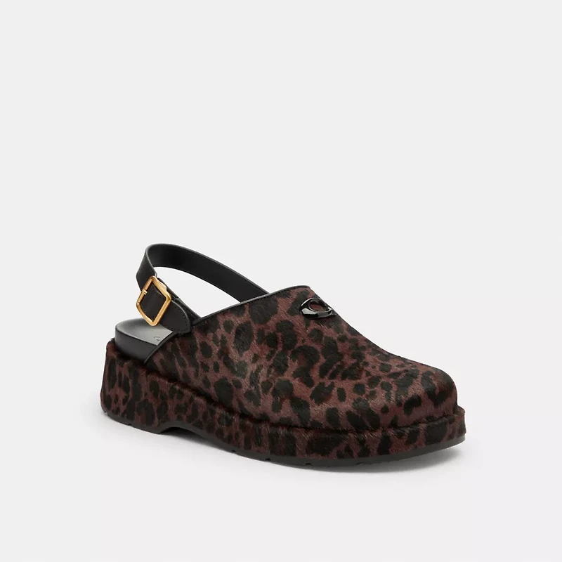 Sculpted C Platform Clog With Leopard Print