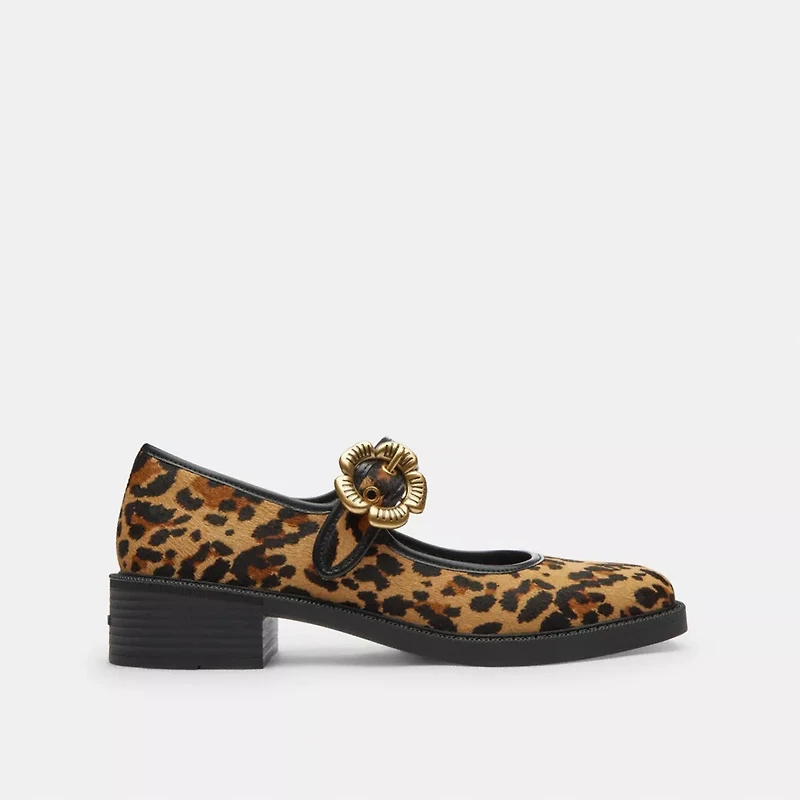 Tea Rose Mary Jane With Leopard Print