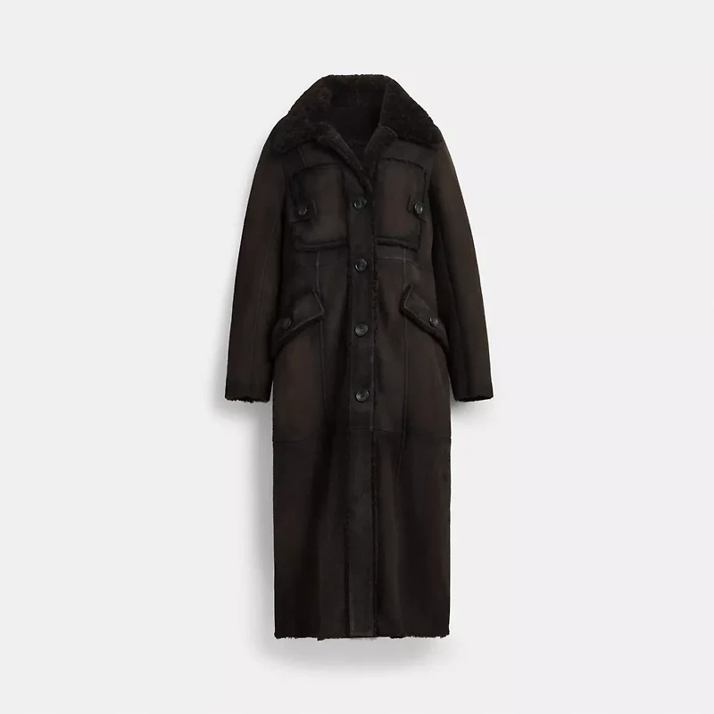Long Shearling Trench Coat