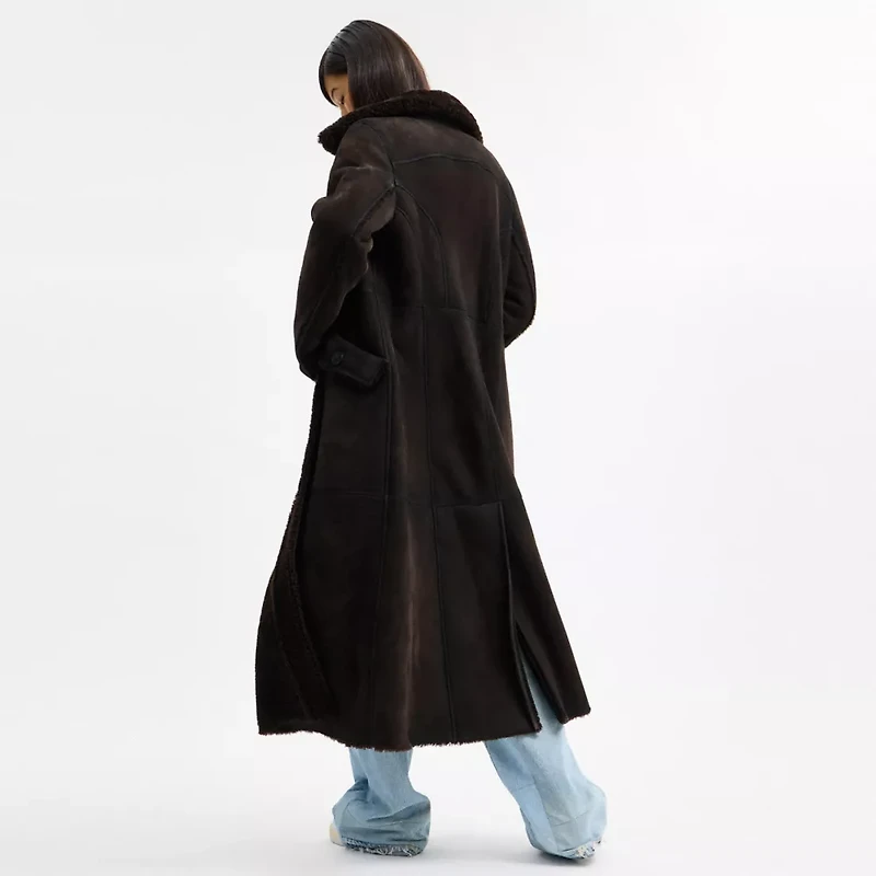 Long Shearling Trench Coat