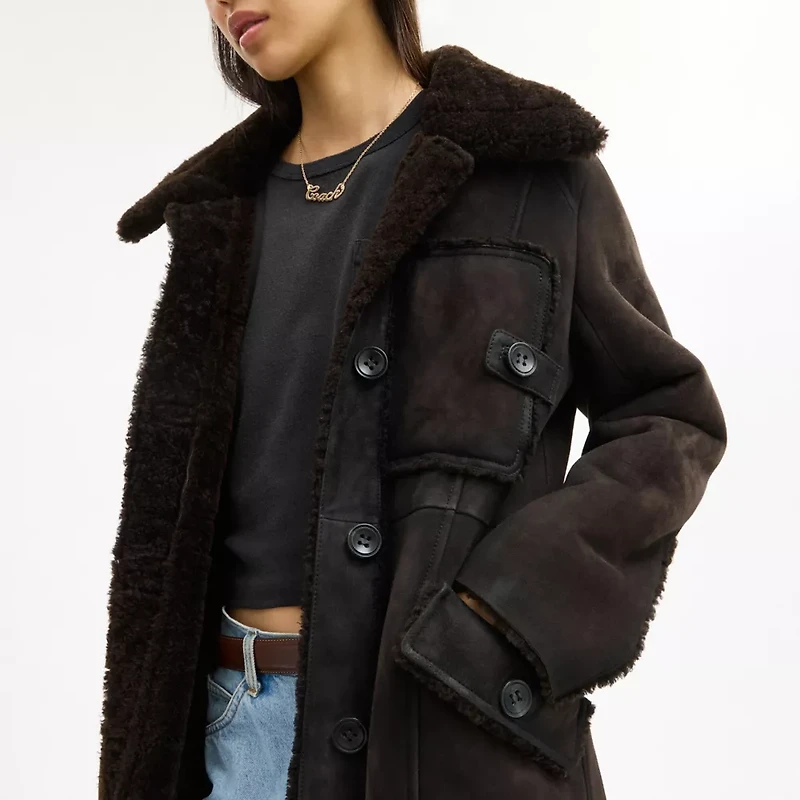 Long Shearling Trench Coat