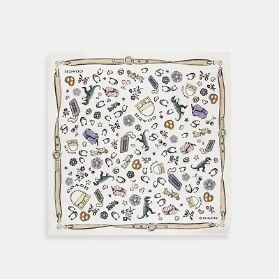 Iconic Motifs Print Silk Square Scarf